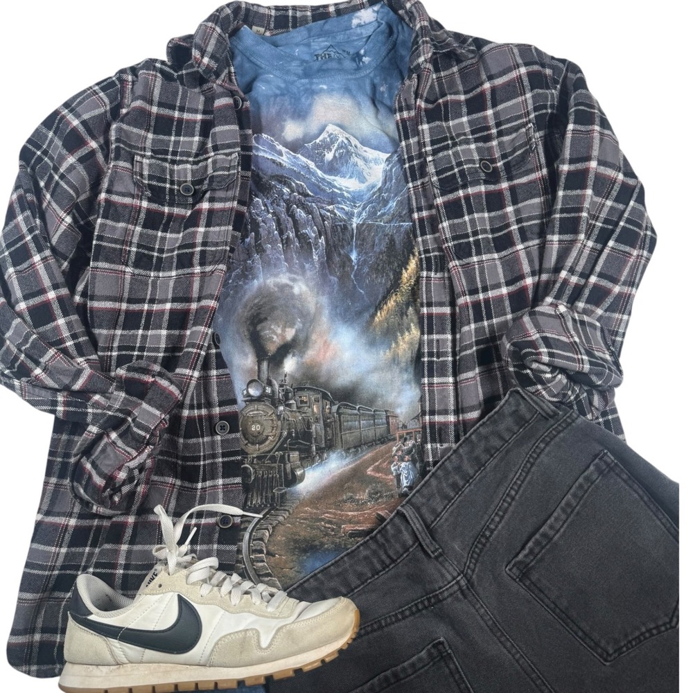 The Mountain Tie Dye T Shirt Landscape Train Waterfall Graphic‎ Tee Medium Y2K